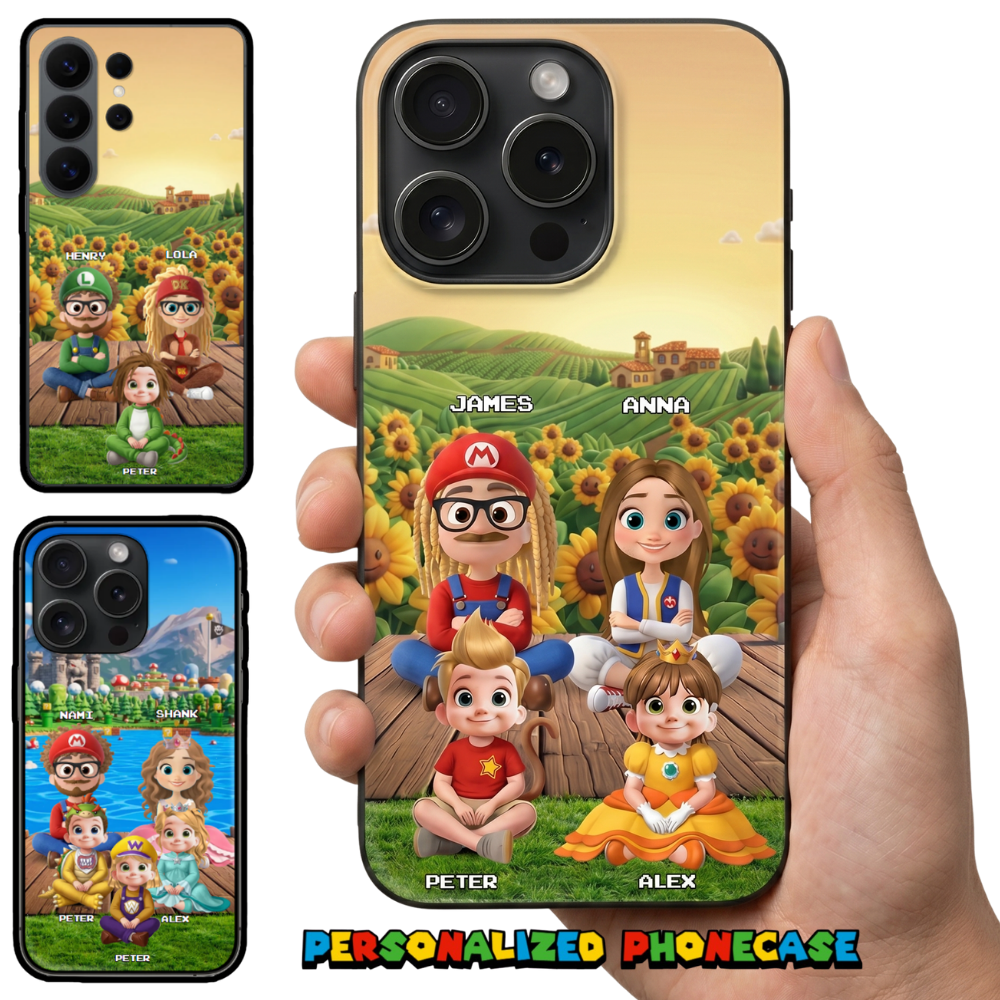 Phone case Family. Super Mommio & Super Daddio & Kids( Up to 3 Kids) Personalized Custom Phone Case ver 2