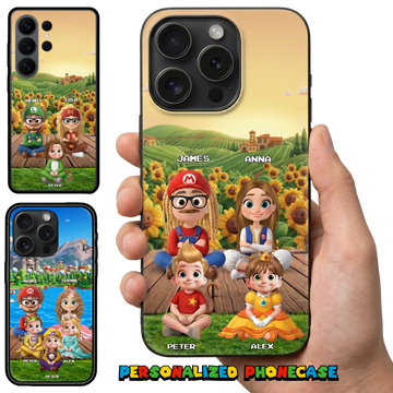 Phone case Family. Super Mommio & Super Daddio & Kids( Up to 3 Kids) Personalized Custom Phone Case ver 2