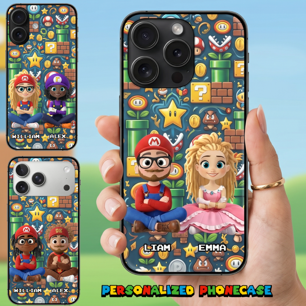 Phone case Family. Super Mommio & Super Daddio & Kids. Up to 3 Kids Pattern Background Personalized Custom Phone Case