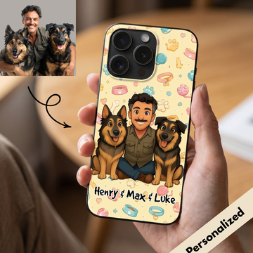 Upload Image to 3D Cute Style - Dog / Cat And Dad- Personalized Custom Phone Case