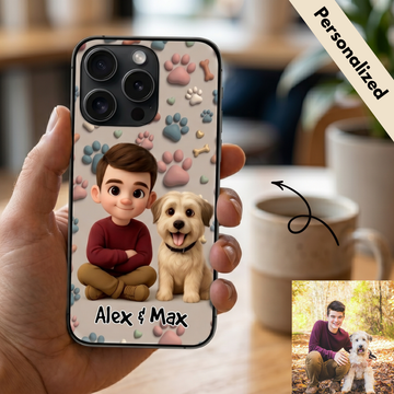 Upload Image to 3D Cute Style - 3D Pattern Background - Dog / Cat And Dad- Personalized Custom Phone Case