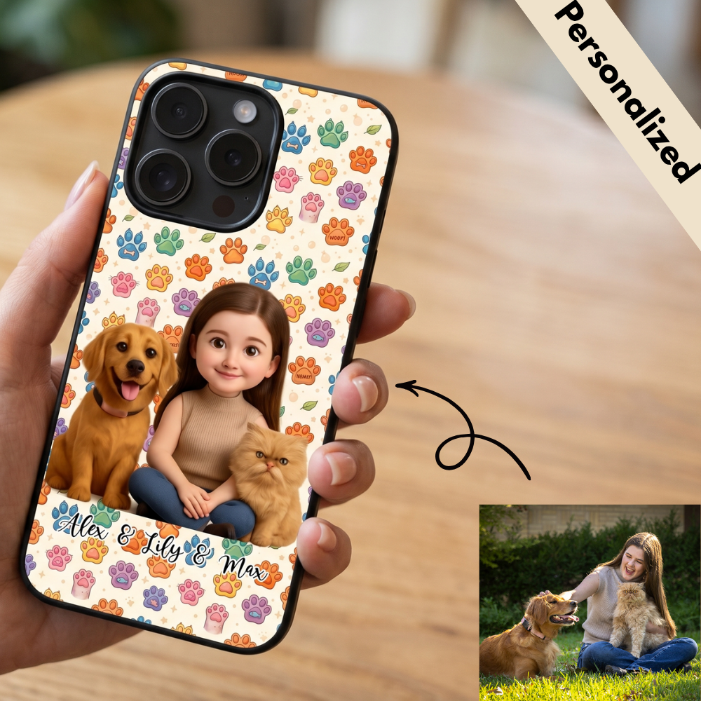 Upload Image to 3D Cute Style- 2D Pattern Background - Dog / Cat And Mom - Personalized Custom Phone Case
