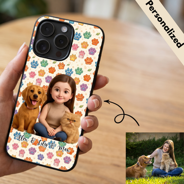 Upload Image to 3D Cute Style- 2D Pattern Background - Dog / Cat And Mom - Personalized Custom Phone Case