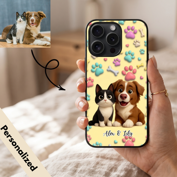 Upload Image to 3D Cute Style- 3D Background - Dog / Cat - Personalized Custom PhoneCase