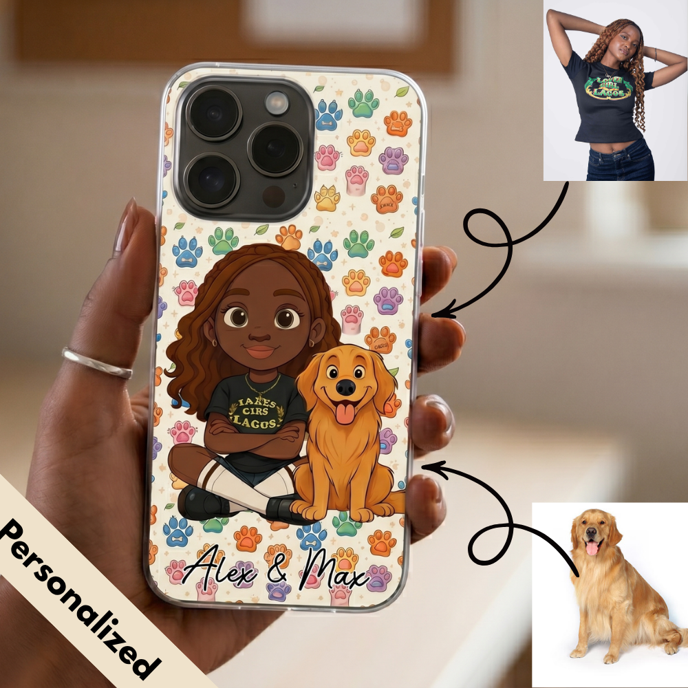 Upload Image to 2D Cute Style- Pattern Background - Dog / Cat /Pet And Mom - Personalized Custom Phone Case