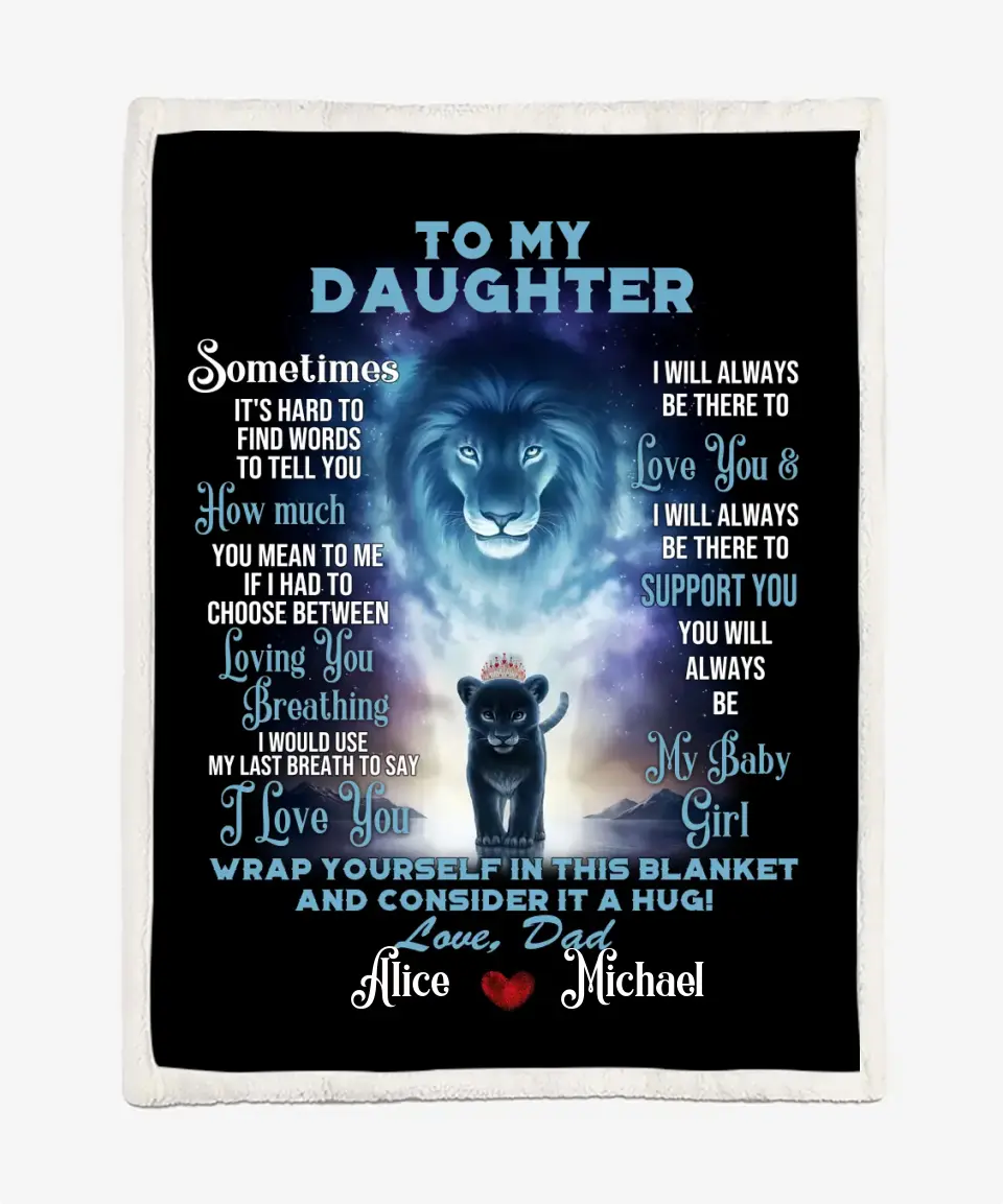 To My Daughter Blanket From Dad - Lion & Cub 
Blanket - Personalized Names