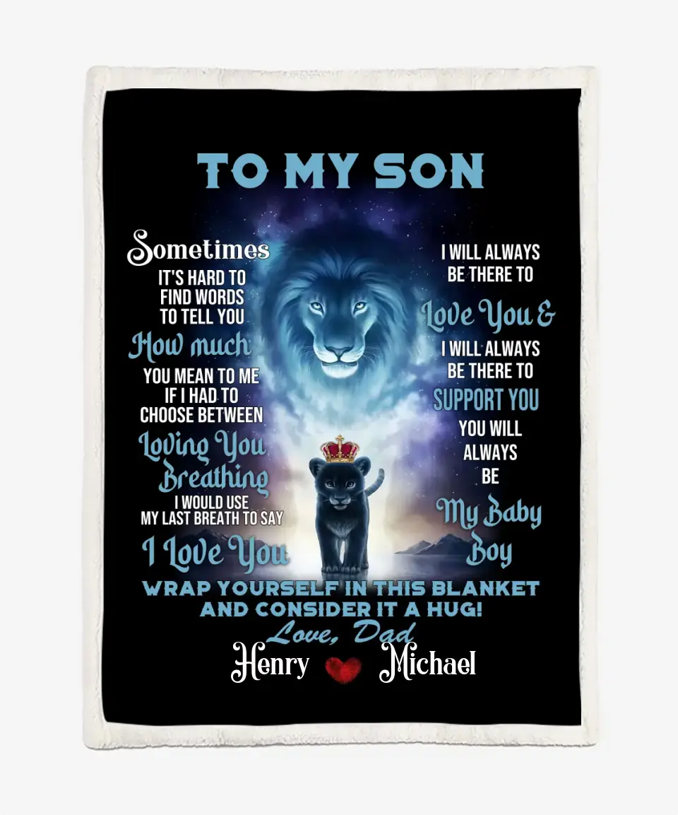 To My Son Blanket From Dad - Lion & Cub Blanket - Personalized Names
