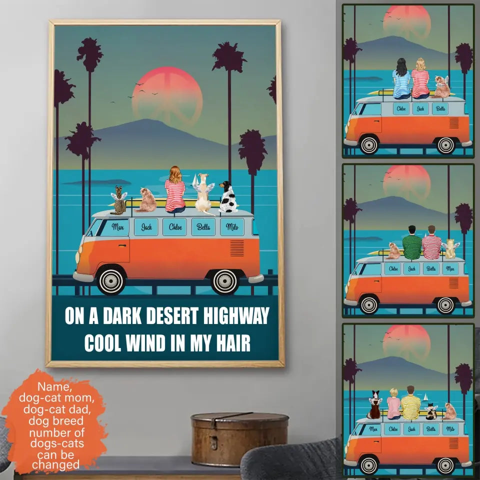 Parent With Pets On The Bus Canvas - Custom Canvas Art for Pet Lovers - Unique Gift With Personalized Dogs/Cats & Name