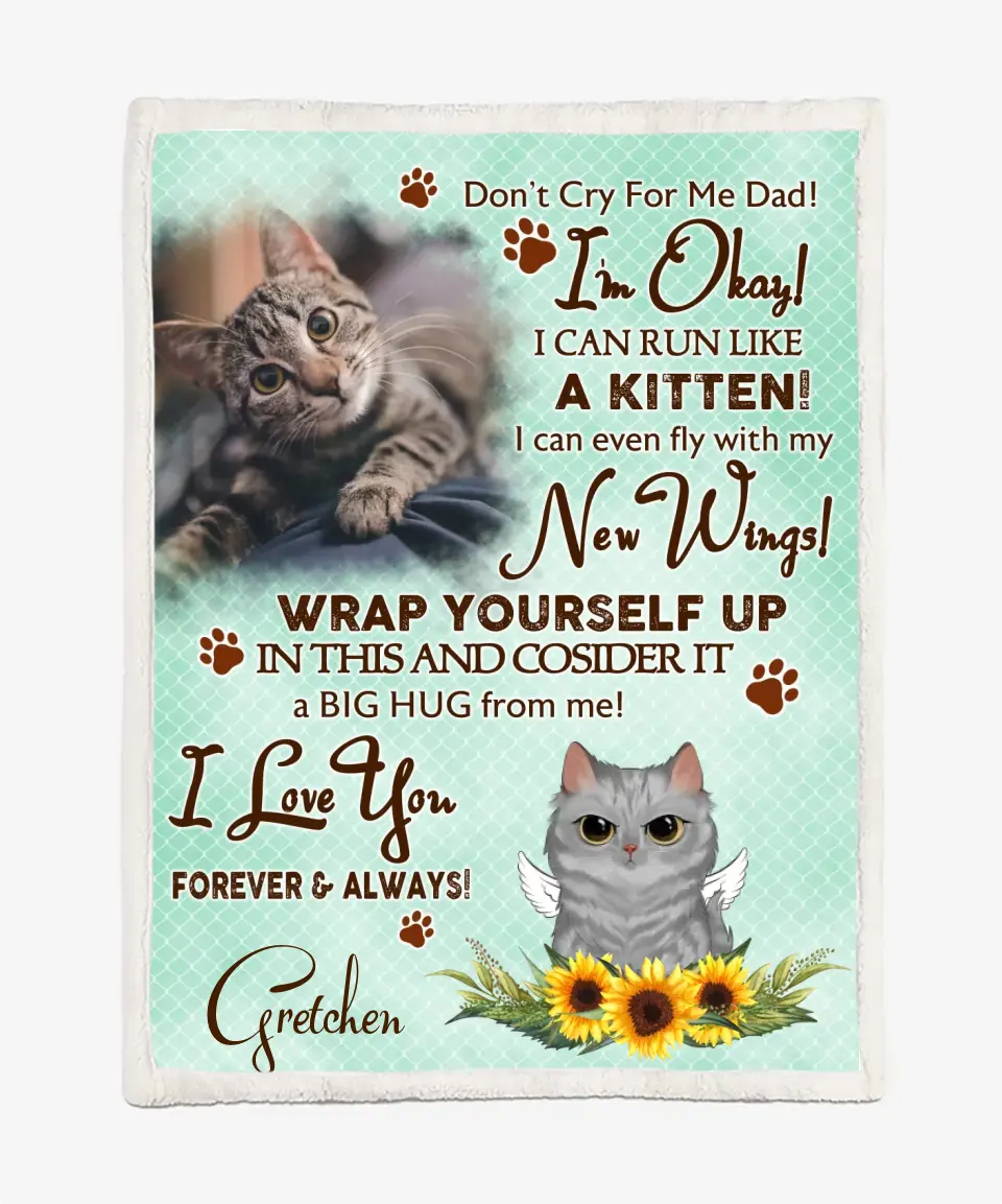 Personalized Cat Blanket - Custom Cat Blanket - Don't Cry For Me Kitten