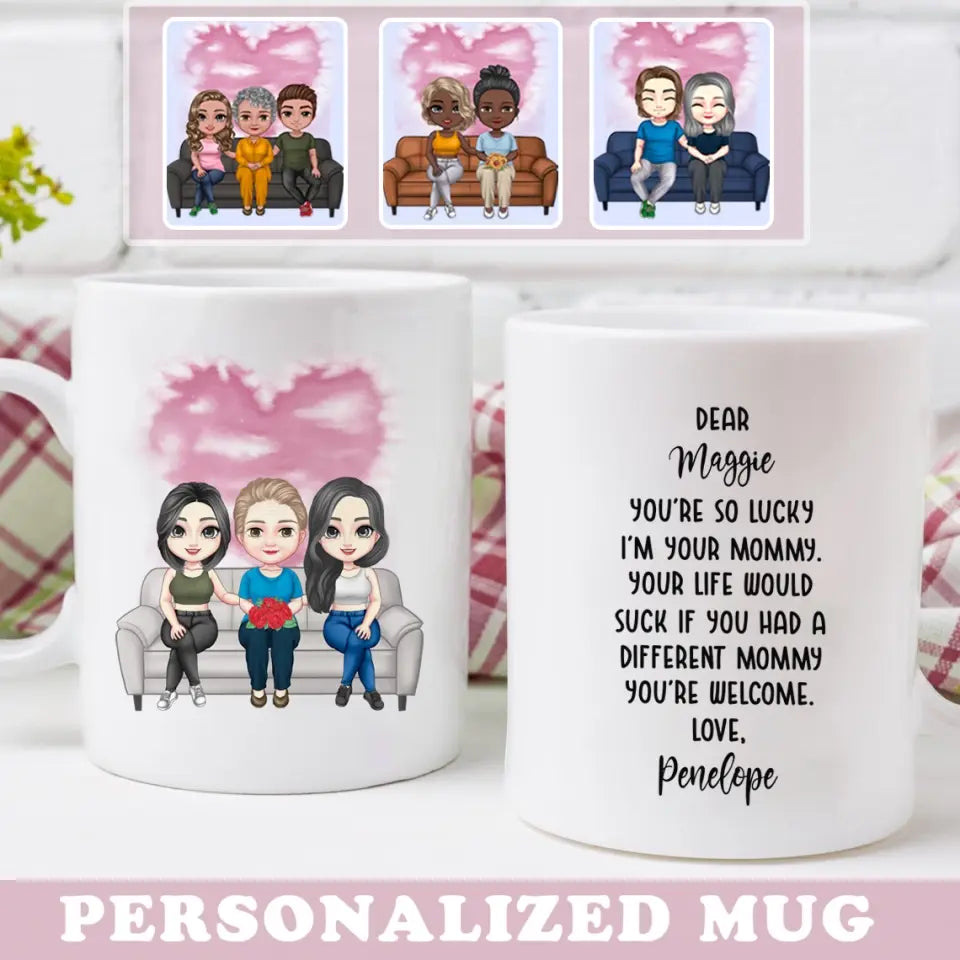 Mother-In-Low & Son/Daughter Mug - Mother-in-law Bride - Mother & Son/Daughter Sit On Sofa Personalized Mug