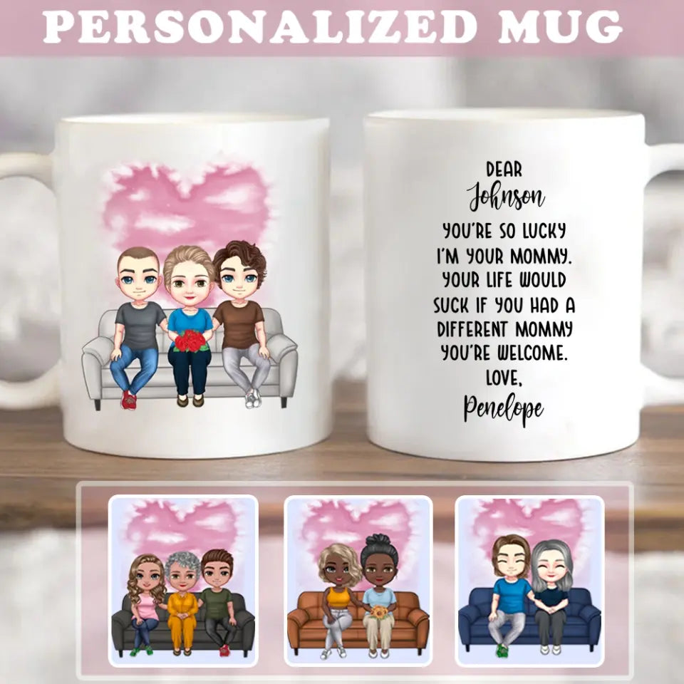 Mother-In-Low & Son/Daughter Mug - Mother-in-law Bride - Mother & Son/Daughter Sit On Sofa Personalized Mug