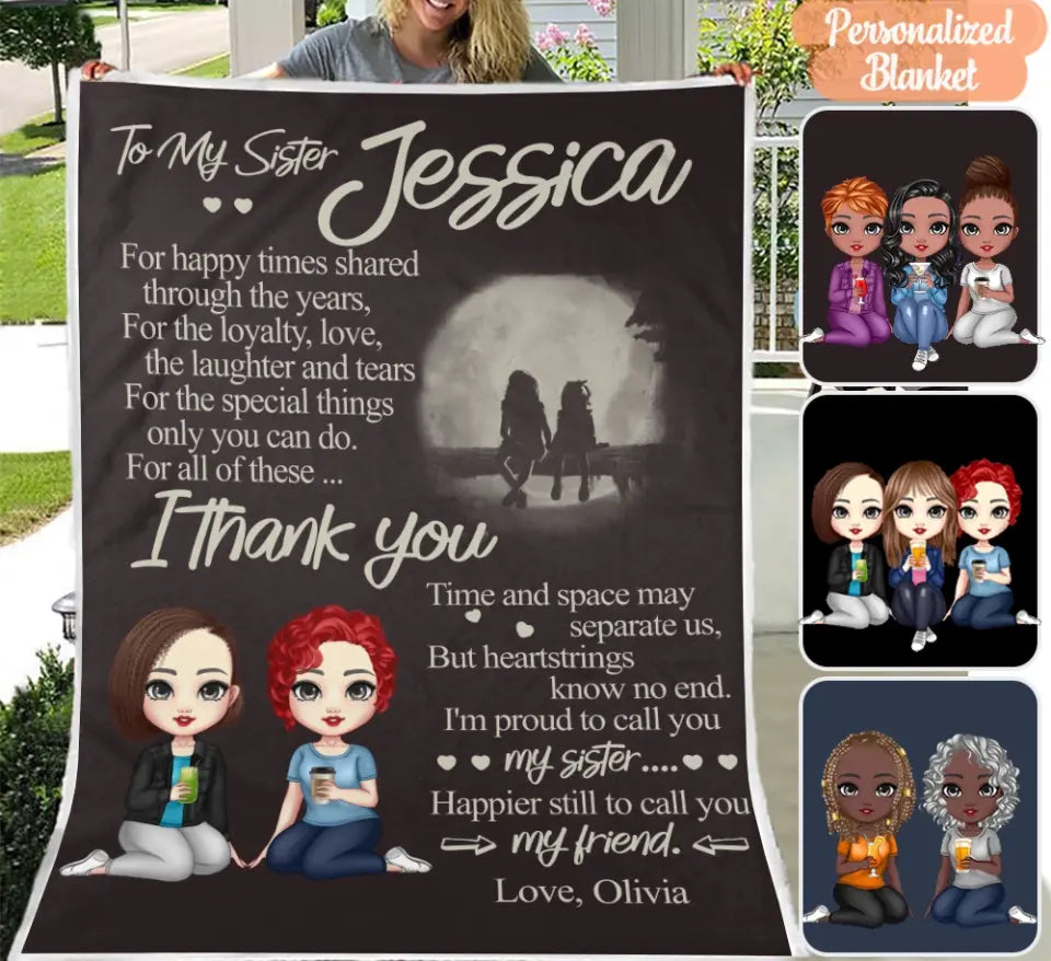 Personalized To My Sister Blanket From Sister - Chi bi 2 Sister/ 3 Sister Blanket - Family Blanket Customized Name