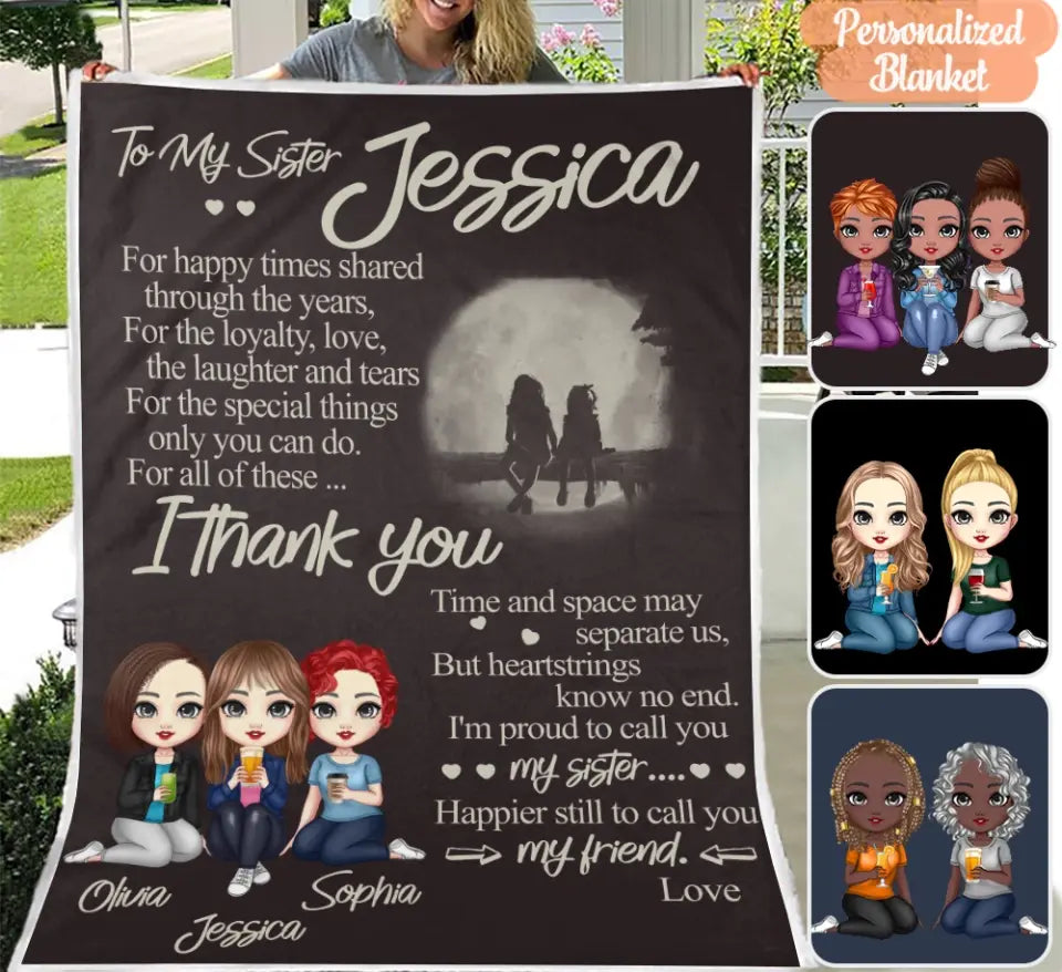 Personalized To My Sister Blanket From Sister - Chi bi 2 Sister/ 3 Sister Blanket - Family Blanket Customized Name