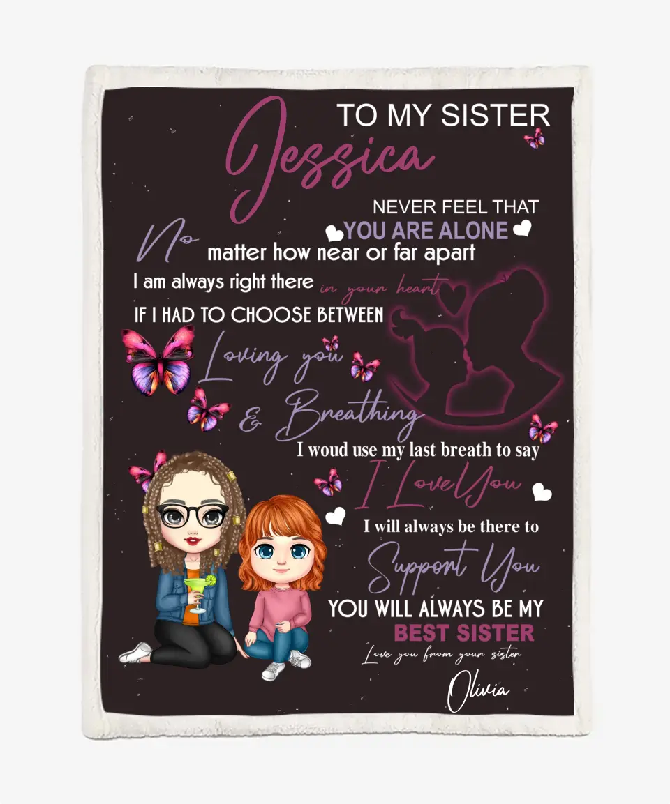 To My Sister Personalized Blanket for Sisters - Blanket Chi Bi 2 Sisters Sitting Next To Each Other - Blanket Custom Name