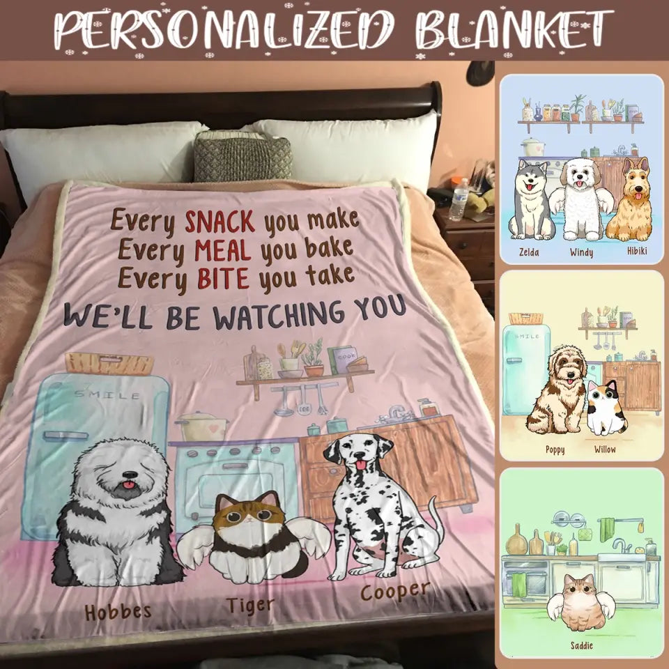 Custom Pet Blankets - Pet Lover Kitchen Blankets - Custom Dog & Cat Blankets - Personalized Blankets Choose Up To 3 Pets