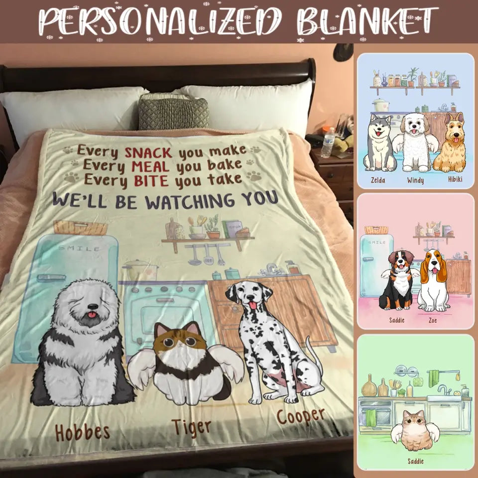 Custom Pet Blankets - Pet Lover Kitchen Blankets - Custom Dog & Cat Blankets - Personalized Blankets Choose Up To 3 Pets