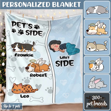 Personalized Dog Blanket - Custom Blanket - Cat Blanket - Pet's Side - Up To 7 Pets/Dogs/Cats