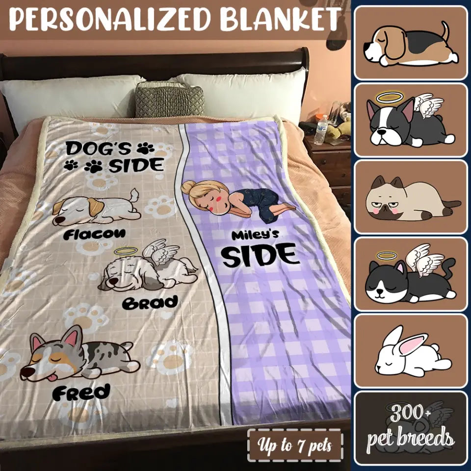 Personalized Dog Blanket - Custom Blanket - Cat Blanket - Pet's Side - Up To 7 Pets/Dogs/Cats