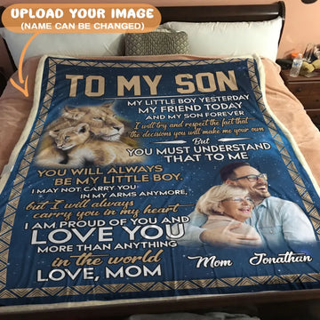 To My Son Blanket From Mom - Lion Blanket - Upload A Picture & Personalized Name