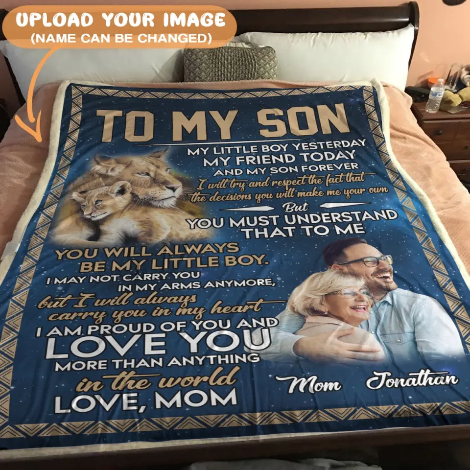 To My Son Blanket From Mom - Lion Blanket - Upload A Picture & Personalized Name