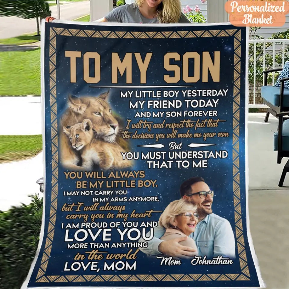 To My Son Blanket From Mom - Lion Blanket - Upload A Picture & Personalized Name