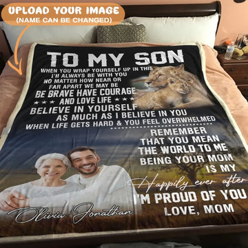 To My Son Blanket From Mom - Lion Blanket - Upload A Picture & Personalized Name 2
