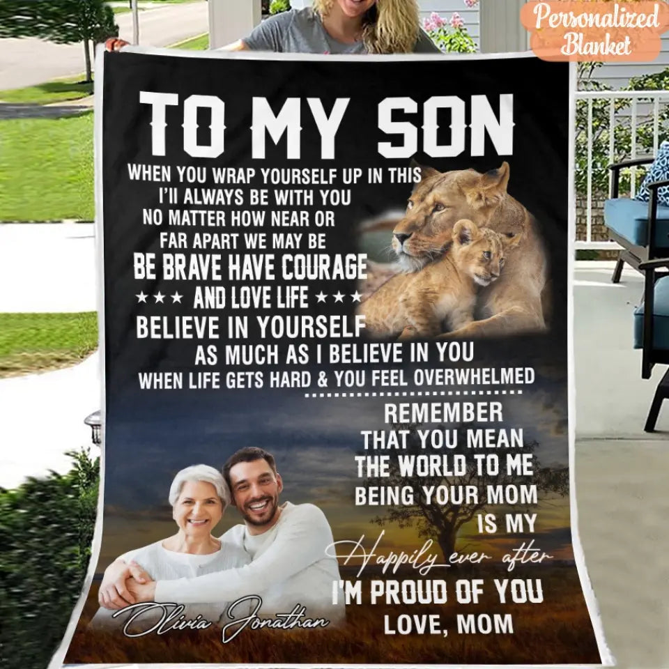 To My Son Blanket From Mom - Lion Blanket - Upload A Picture & Personalized Name 2