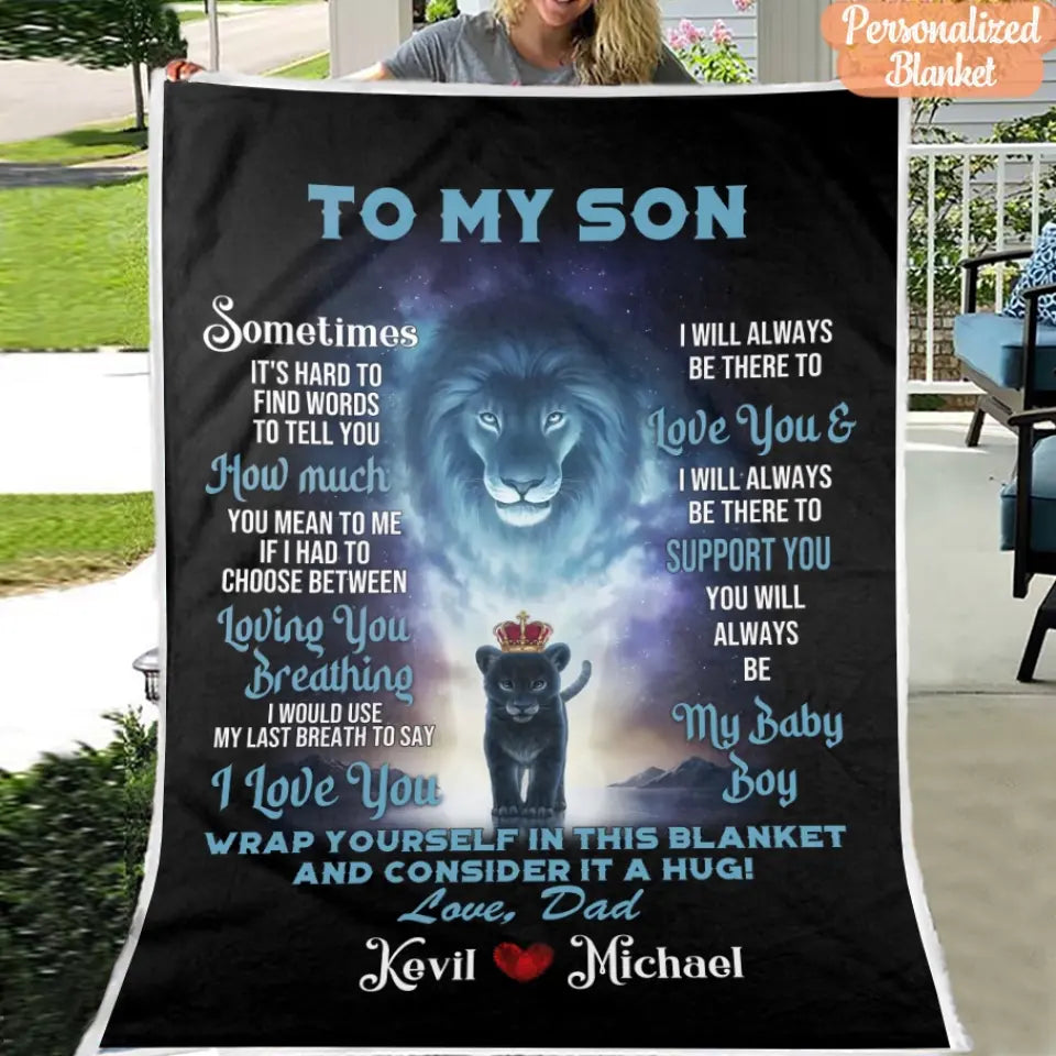 To My Son Blanket From Dad - Lion & Cub Blanket - Personalized Names