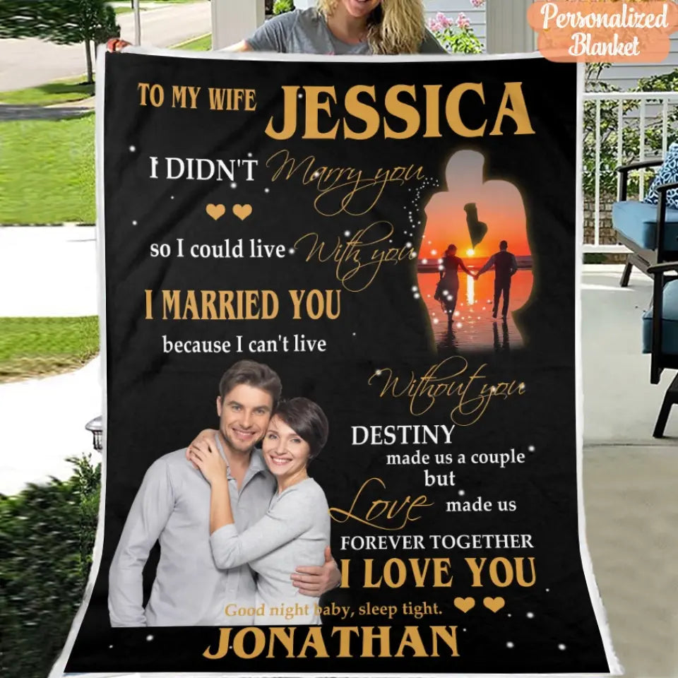 Husband And Wife Blanket - Gift To Wife - Upload A Picture & Personalized Names