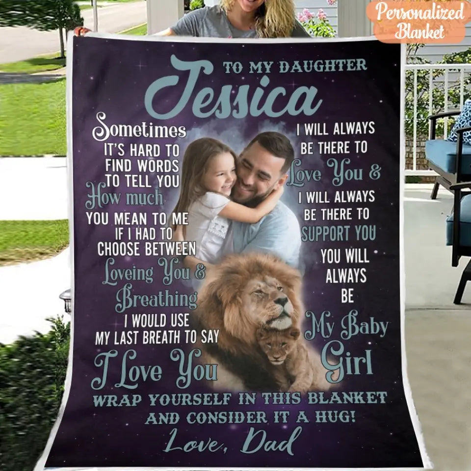 To My Daughter Blanket From Dad - Lion & Cub Blanket - Upload A Picture & Personalized Names