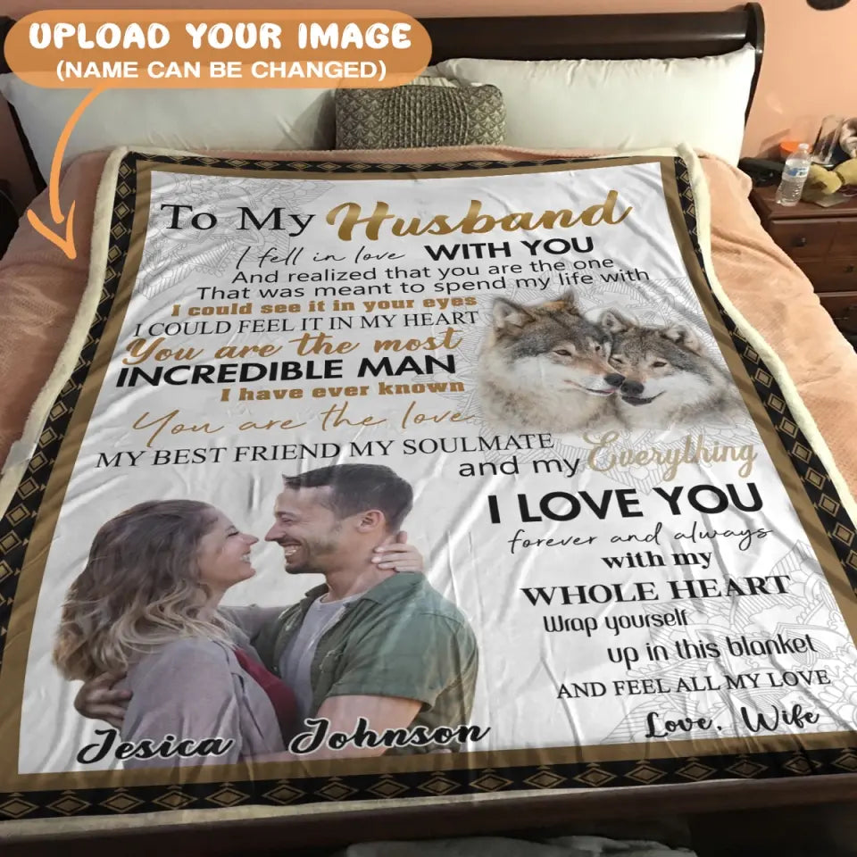 To My Husband From Wife Blankets - Romantic Letter Blanket - Upload A Picture & Personalized Names