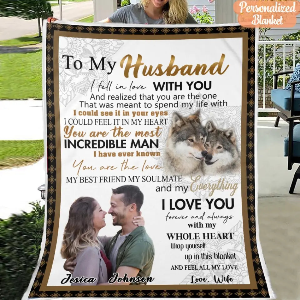 To My Husband From Wife Blankets - Romantic Letter Blanket - Upload A Picture & Personalized Names
