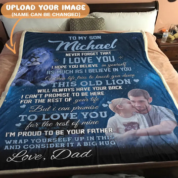 Dad & Son Blanket - Lion & Cub Blanket - Gift For Son - Upload An Picture & Personalized Names