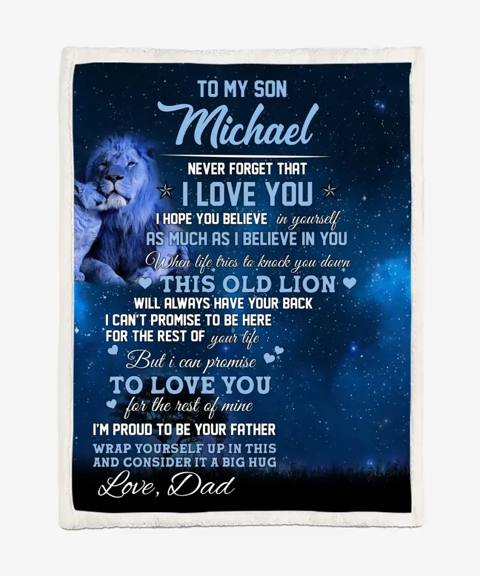 Dad & Son Blanket - Lion & Cub Blanket - Gift For Son - Upload An Picture & Personalized Names