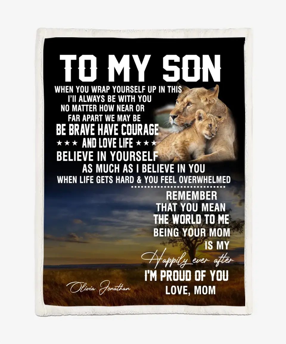 To My Son Blanket From Mom - Lion Blanket - Upload A Picture & Personalized Name 2