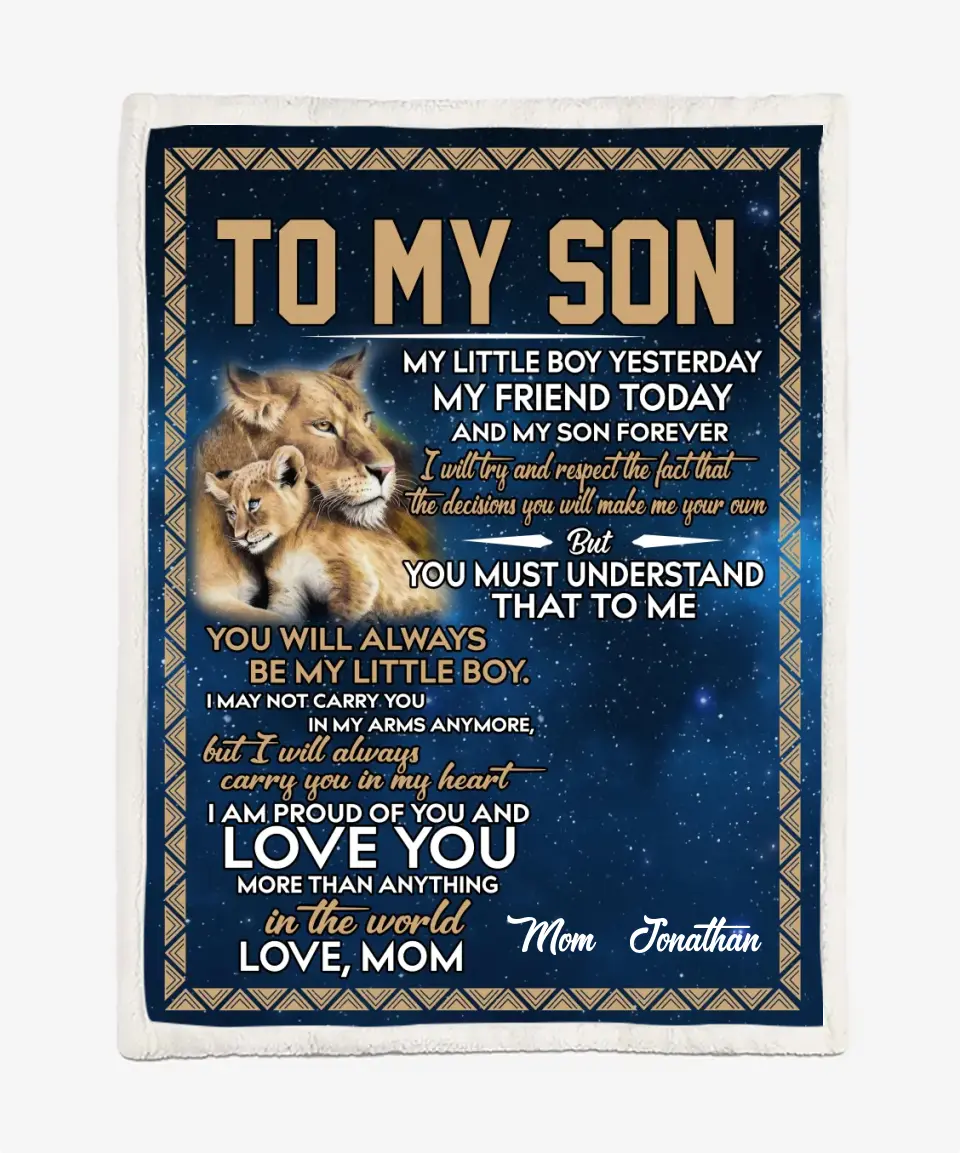 To My Son Blanket From Mom - Lion Blanket - Upload A Picture & Personalized Name