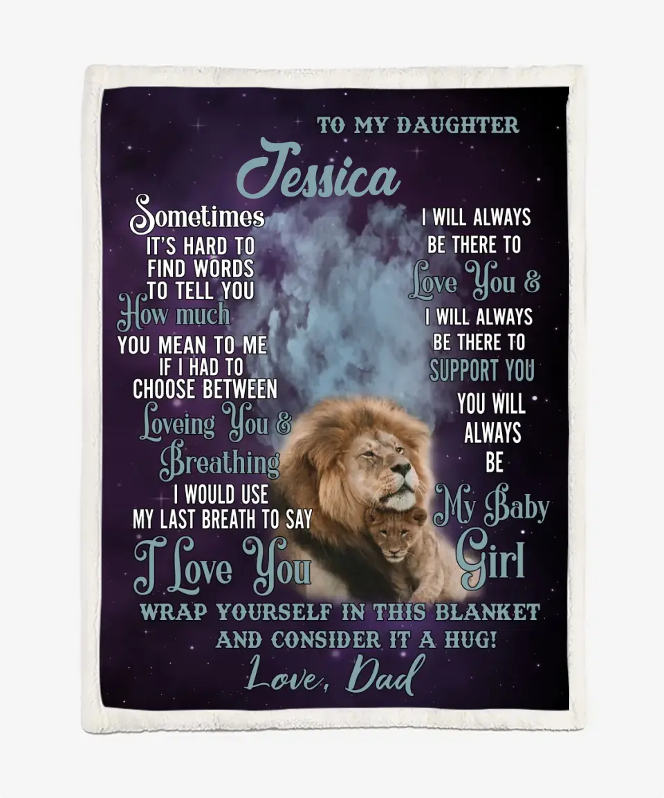 To My Daughter Blanket From Dad - Lion & Cub Blanket - Upload A Picture & Personalized Names
