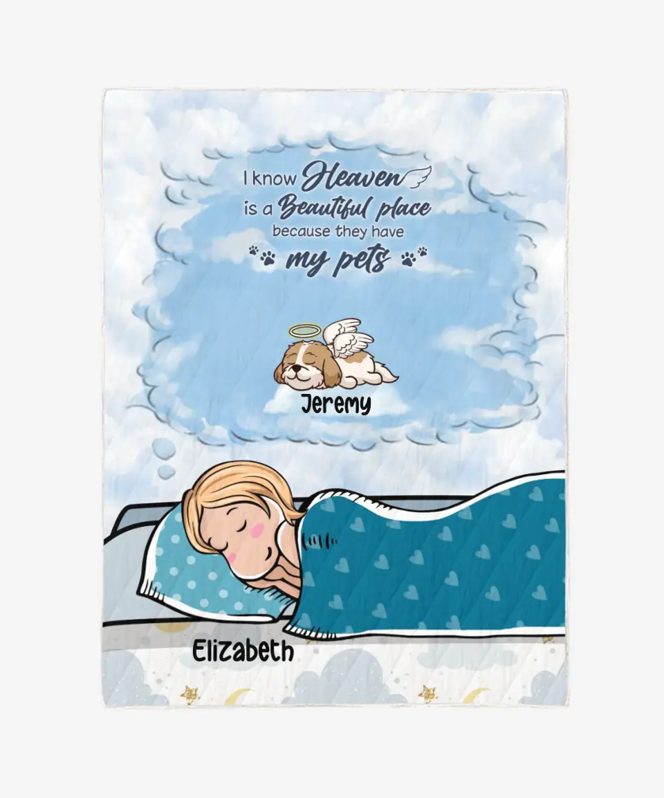 Personalized Dog Blanket - Custom Blanket - I Know Heaven Is A Beautiful Place - Choose up to 6 Pets/Dogs/Cats Plus