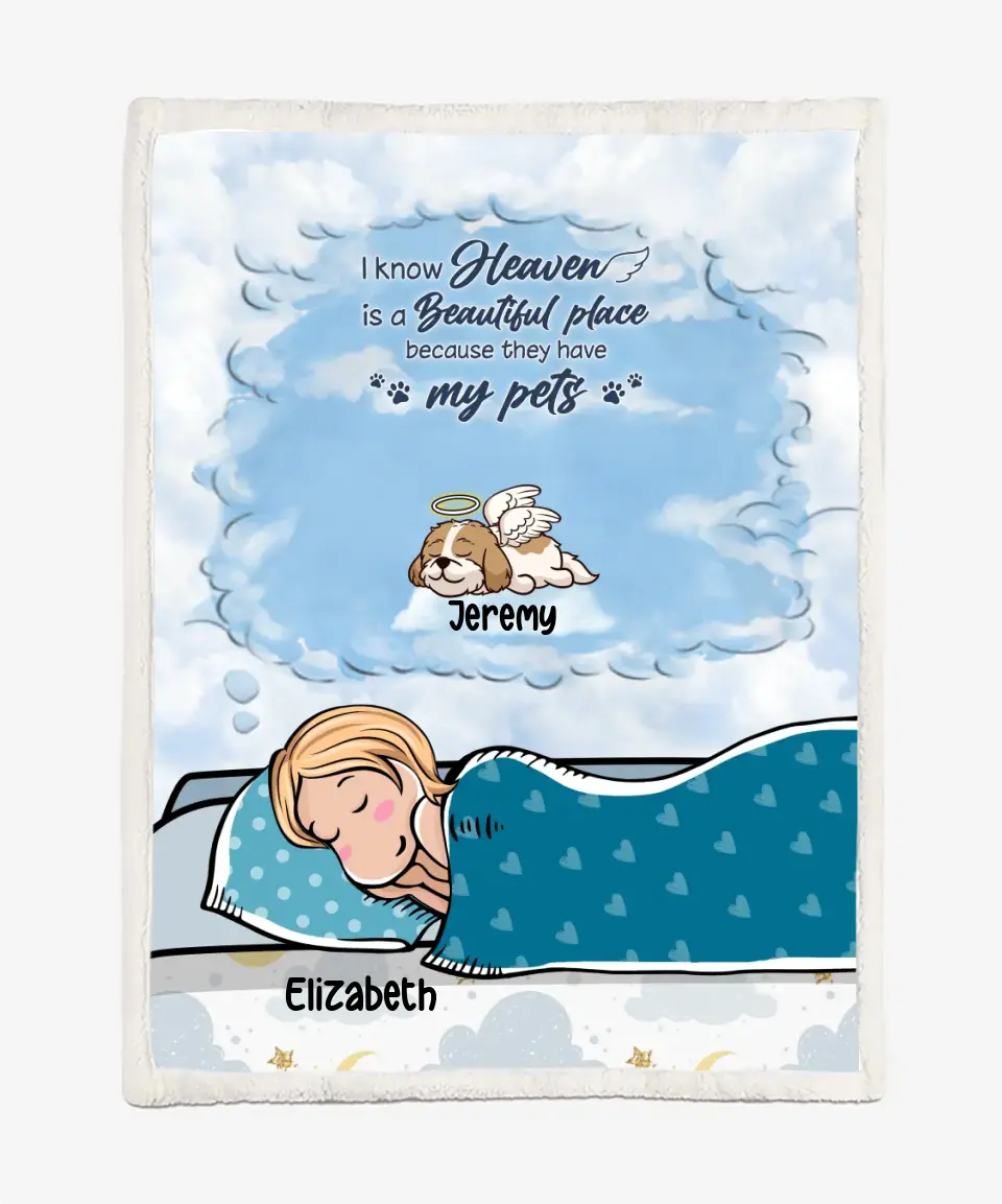 Personalized Dog Blanket - Custom Blanket - I Know Heaven Is A Beautiful Place - Choose up to 6 Pets/Dogs/Cats Plus