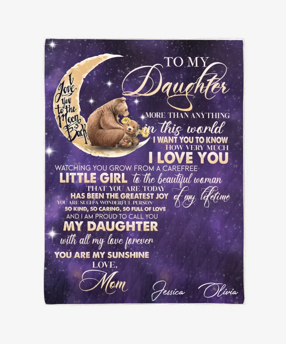 To My Daughter Blanket From Mom - Bear Blanket - Upload A Picture & Personalized Name