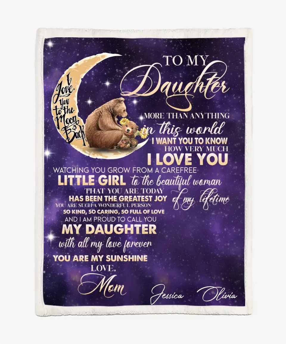 To My Daughter Blanket From Mom - Bear Blanket - Upload A Picture & Personalized Name