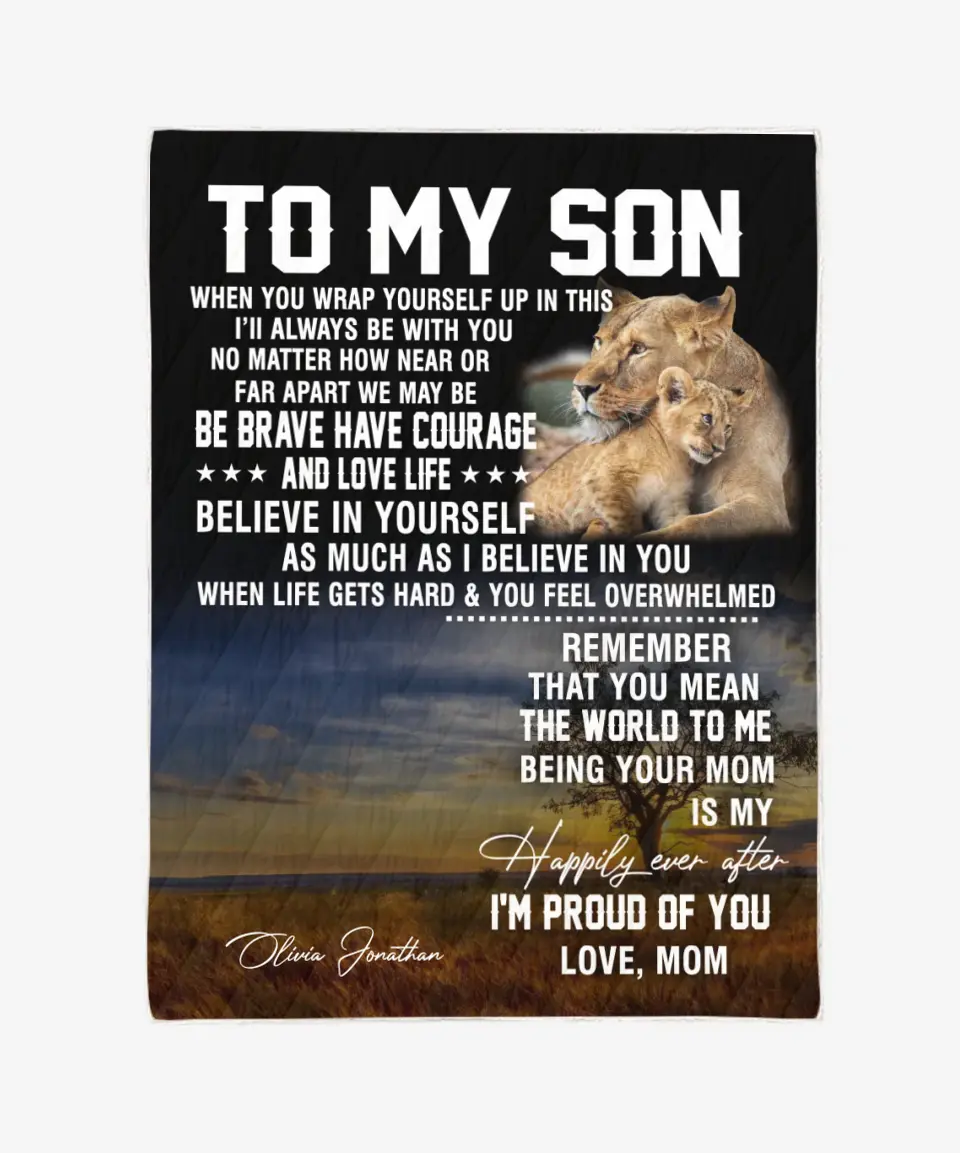To My Son Blanket From Mom - Lion Blanket - Upload A Picture & Personalized Name 2