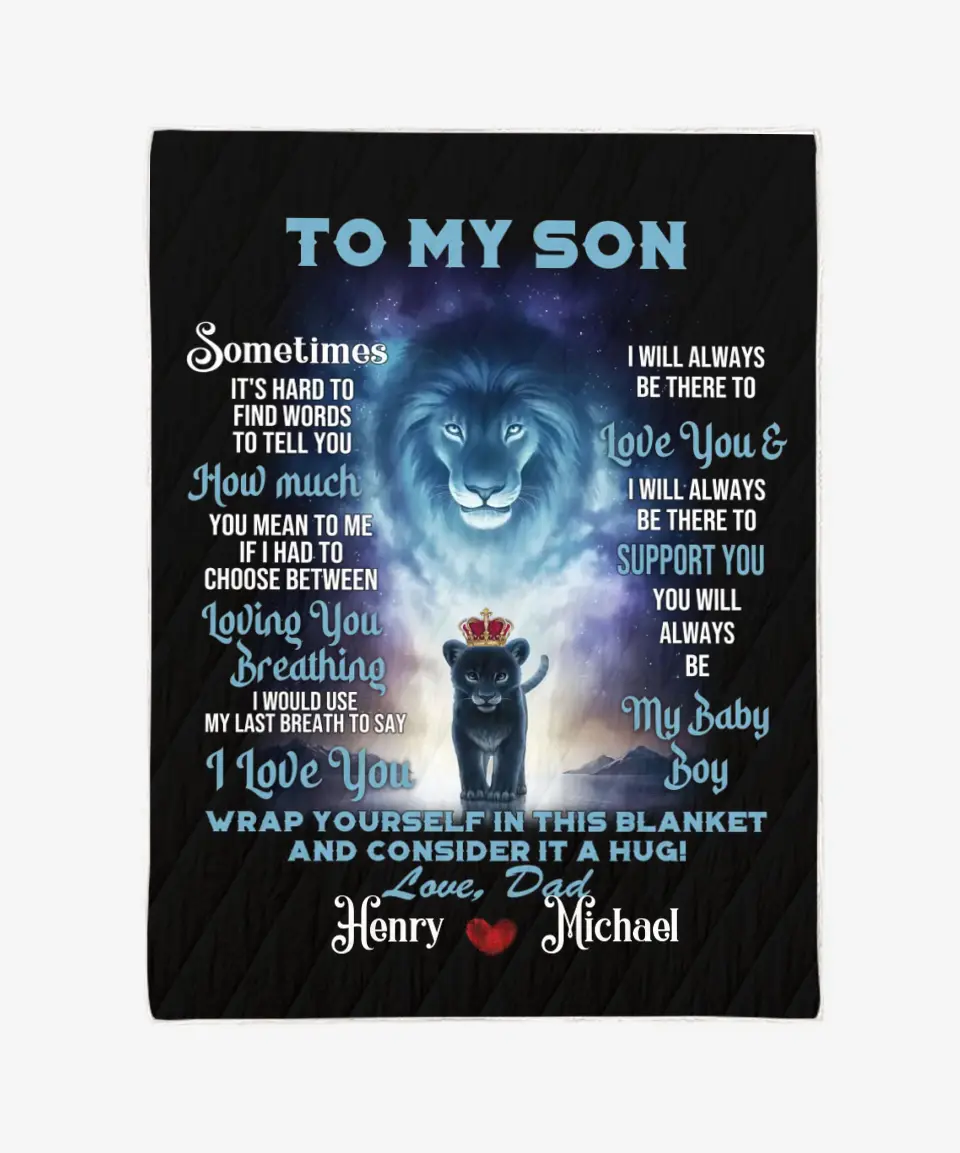To My Son Blanket From Dad - Lion & Cub Blanket - Personalized Names