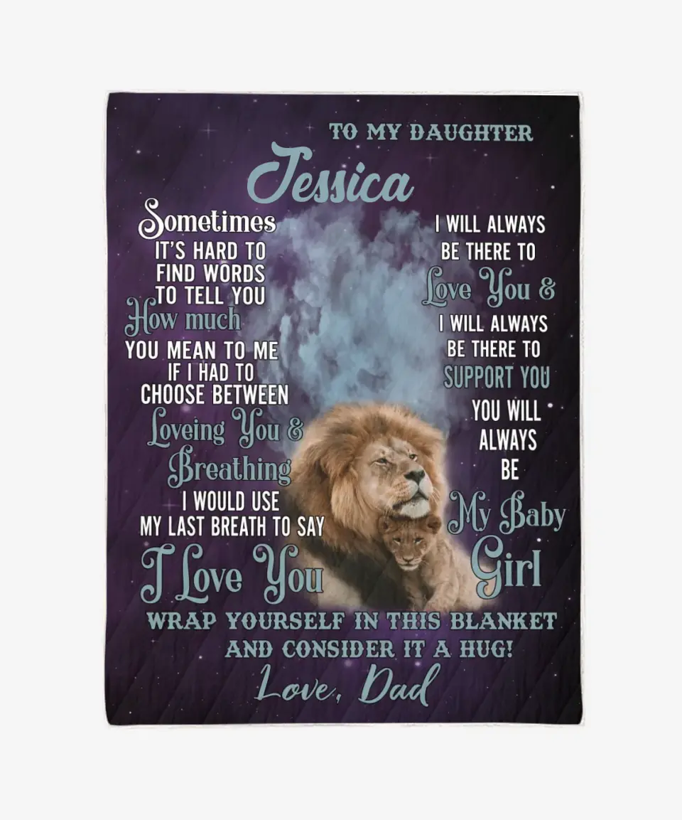To My Daughter Blanket From Dad - Lion & Cub Blanket - Upload A Picture & Personalized Names