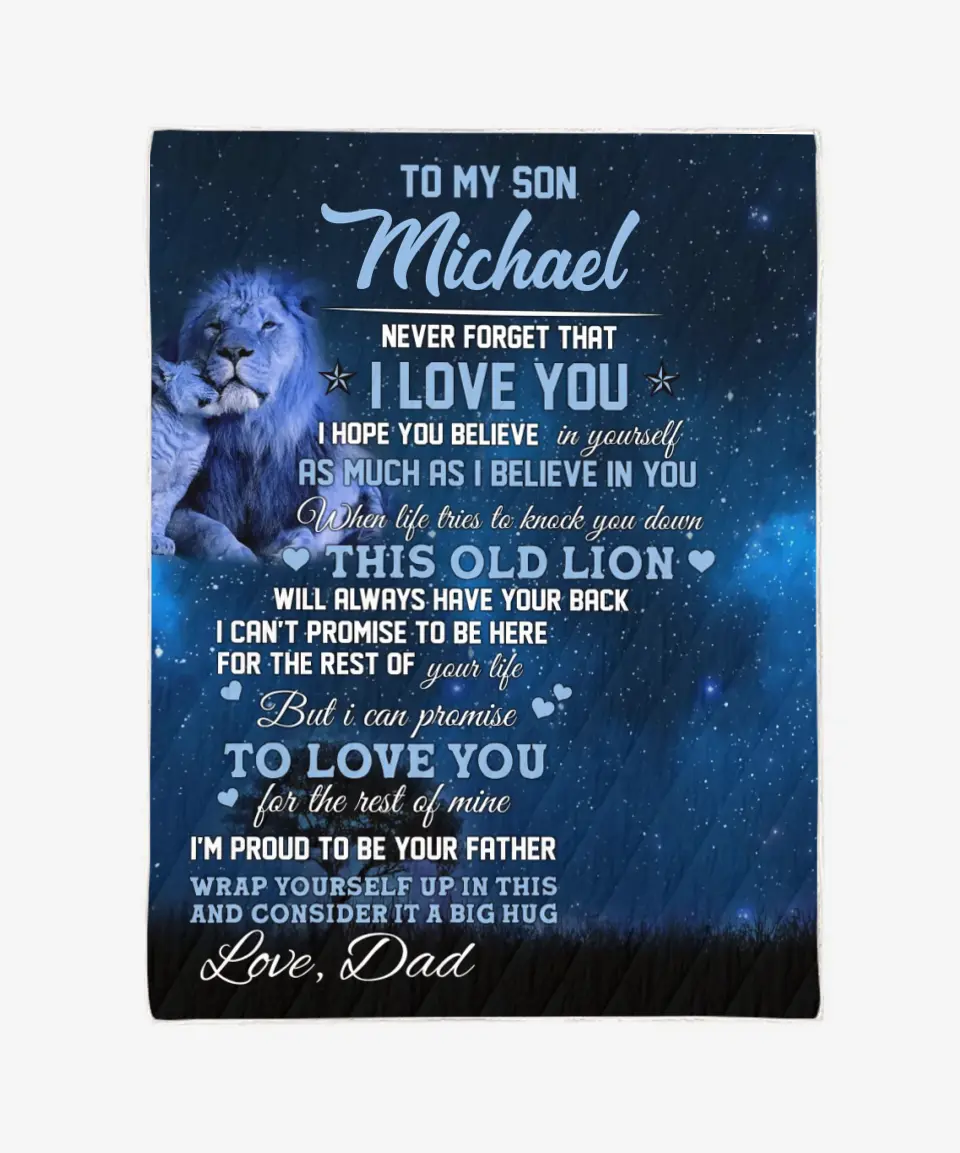 Dad & Son Blanket - Lion & Cub Blanket - Gift For Son - Upload An Picture & Personalized Names