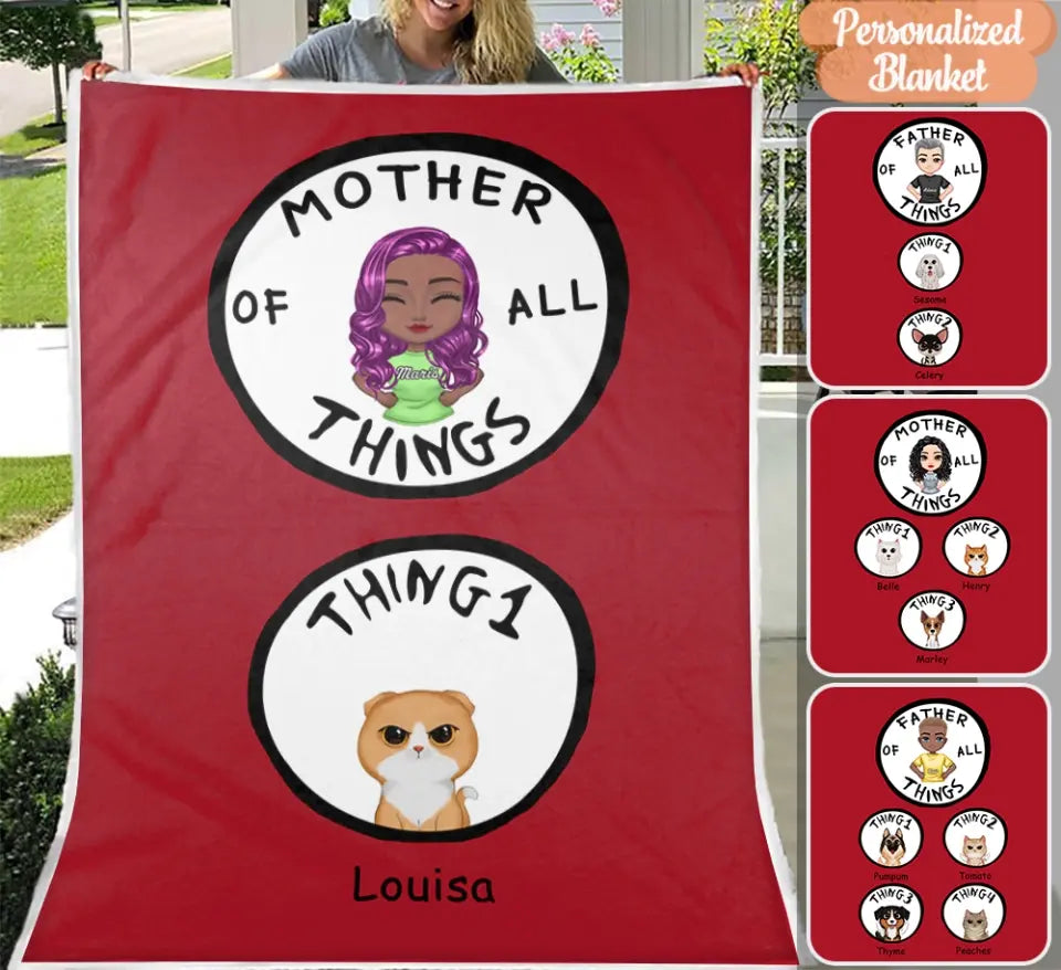 Personalized Red All Of Things Blanket - Dad/Mom & Pets Quotes Blanket - Choose Up To 4 Pets Custom Name
