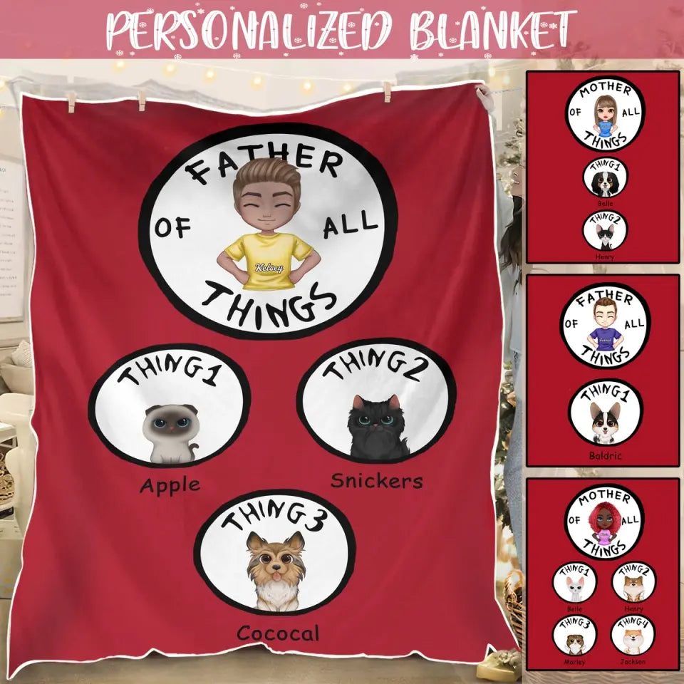 Personalized Red All Of Things Blanket - Dad/Mom & Pets Quotes Blanket - Choose Up To 4 Pets Custom Name