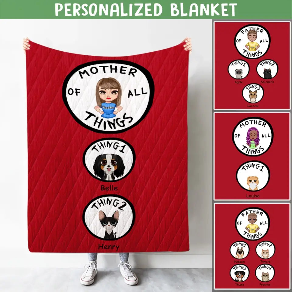 Personalized Red All Of Things Blanket - Dad/Mom & Pets Quotes Blanket - Choose Up To 4 Pets Custom Name