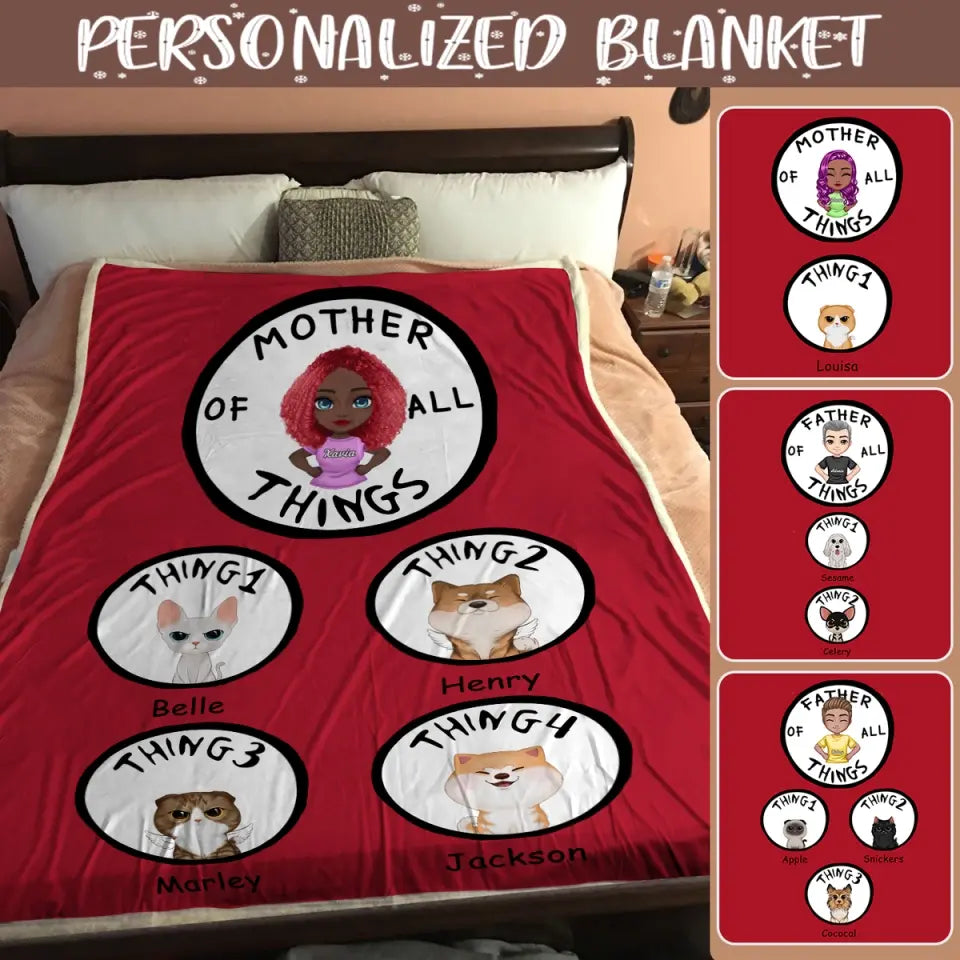 Personalized Red All Of Things Blanket - Dad/Mom & Pets Quotes Blanket - Choose Up To 4 Pets Custom Name