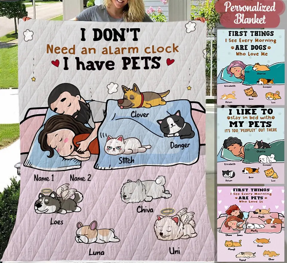 Personalized Blanket For Couples - Dad & Mom With Lazy Pets Blanket - Choose Up To 9 Pets